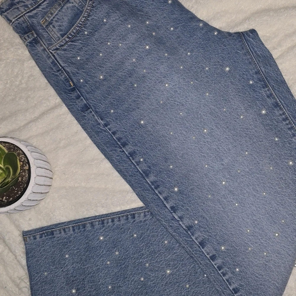 Zara Blue Jeans with Pearl Accents